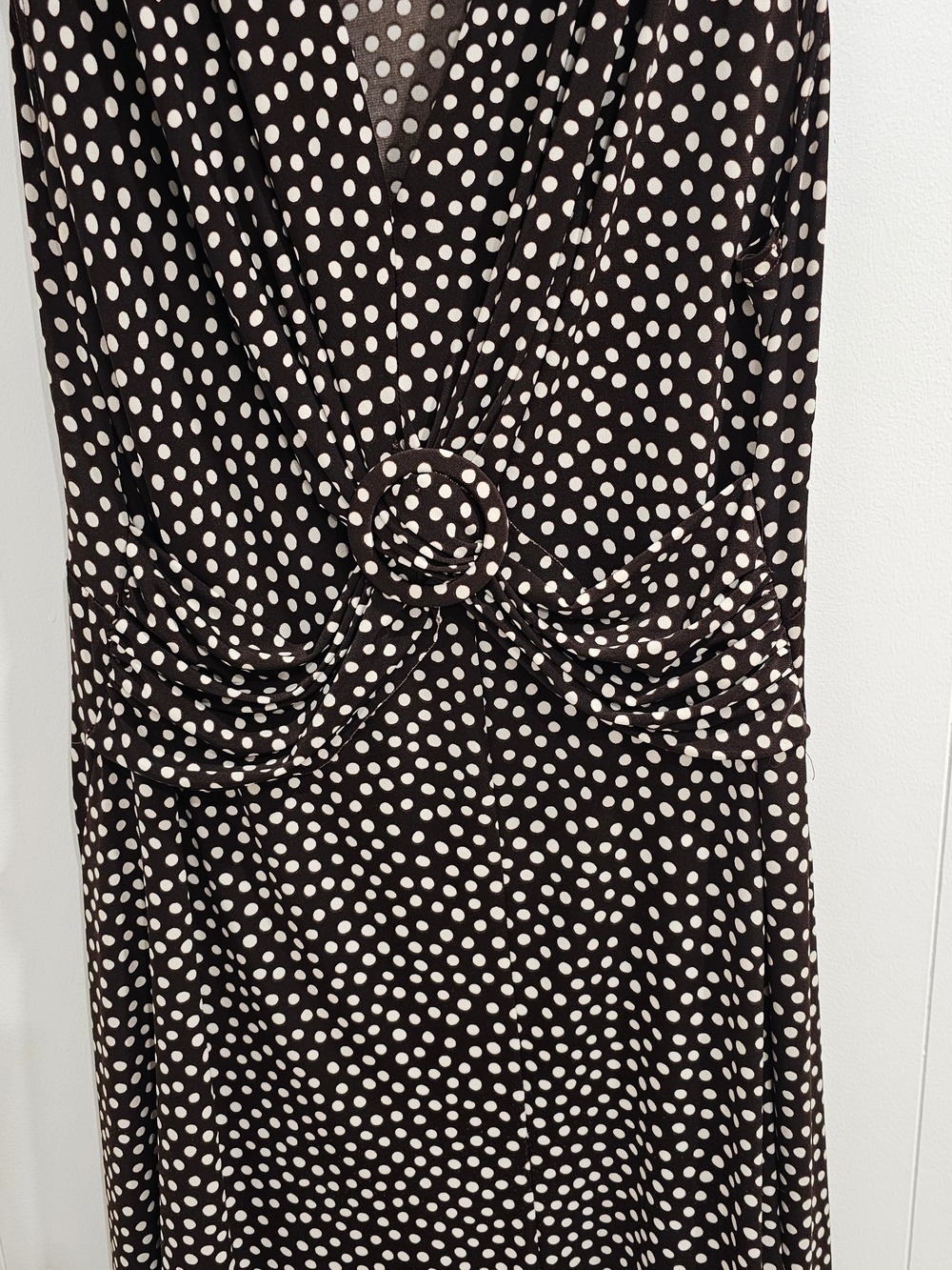 Penningtons Chocolate Brown Polka Dot Midi Dress Retro Pinup Cottagecore Office - Picture 7 of 11